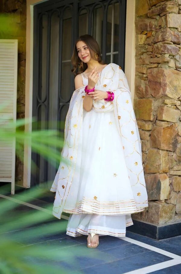 Light Ivory Soft Chiffon Kurta Set with Hand Gotta Work