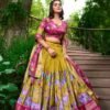 1222MATMAIN1.jpg Mustard Dola Silk Lehenga Choli Set with Kalamkari Print and Zari Weaving