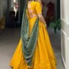 1697MSTSIDE.jpg Mustard Color Plain With Gota Patti Cotton Lehenga Choli by Suratikart