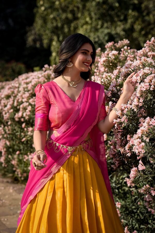 2001MSTCLO_976719bd-b7fd-410a-879c-0ba205f96f27.jpg Mustard Color Zari Weaving Work Kanchipuram South Indian Lehenga Choli