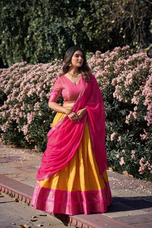 2001MSTMAIN2_a3ee026f-6007-4636-aa31-c1363498e4c0.jpg Mustard Color Zari Weaving Work Kanchipuram South Indian Lehenga Choli