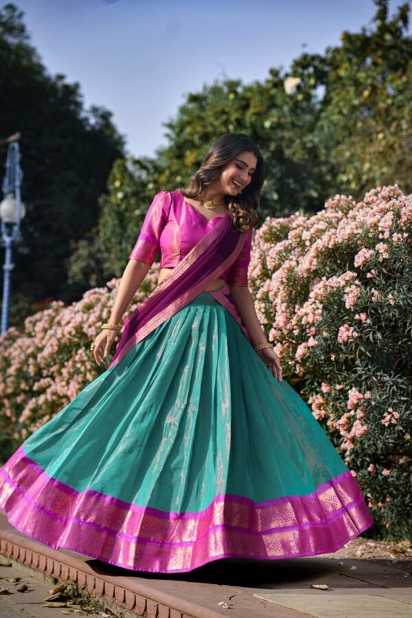 Sky Blue Color Zari Weaving Work Kanchipuram Women Lehenga Choli