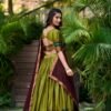 2004OGNBACK-1.jpg Olive Green South Style Poly Cotton Half Saree Lehenga with Georgette Dupatta