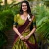 2004OGNCLO-1.jpg Olive Green South Style Poly Cotton Half Saree Lehenga with Georgette Dupatta