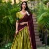 2004OGNMAIN-1.jpg Olive Green South Style Poly Cotton Half Saree Lehenga with Georgette Dupatta