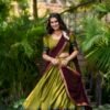 2004OGNMAIN2-1.jpg Olive Green South Style Poly Cotton Half Saree Lehenga with Georgette Dupatta