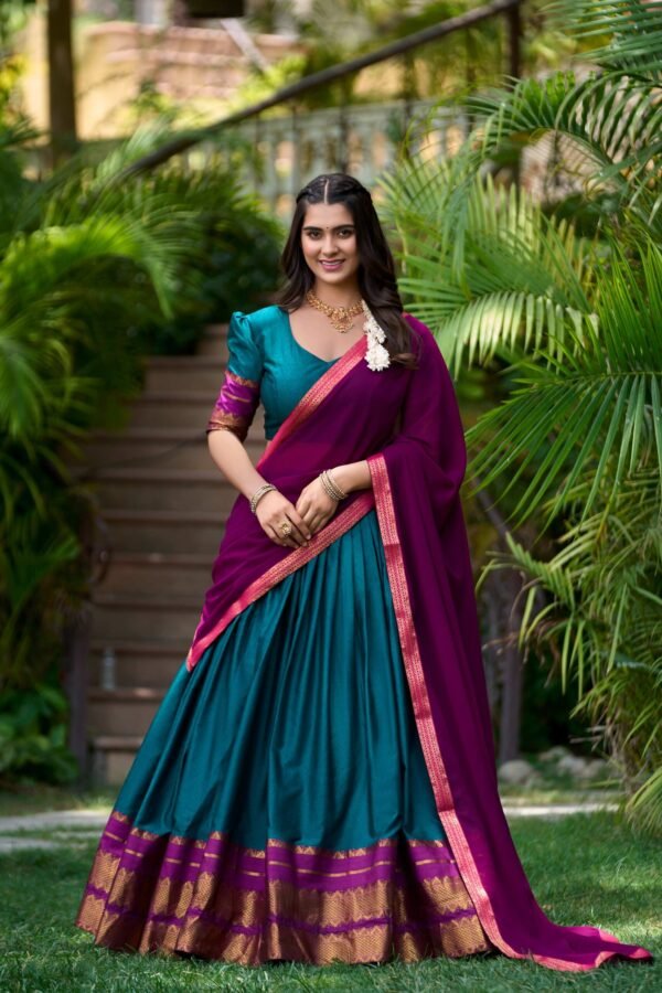 2004TELMAIN.jpg Teal Color South Style Poly Cotton Half Saree Set