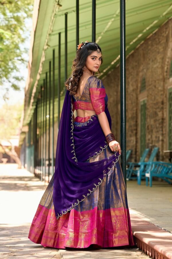 2020BLUBACK.jpg Luxurious Blue Zari South Indian Kanjivaram Lehenga Choli