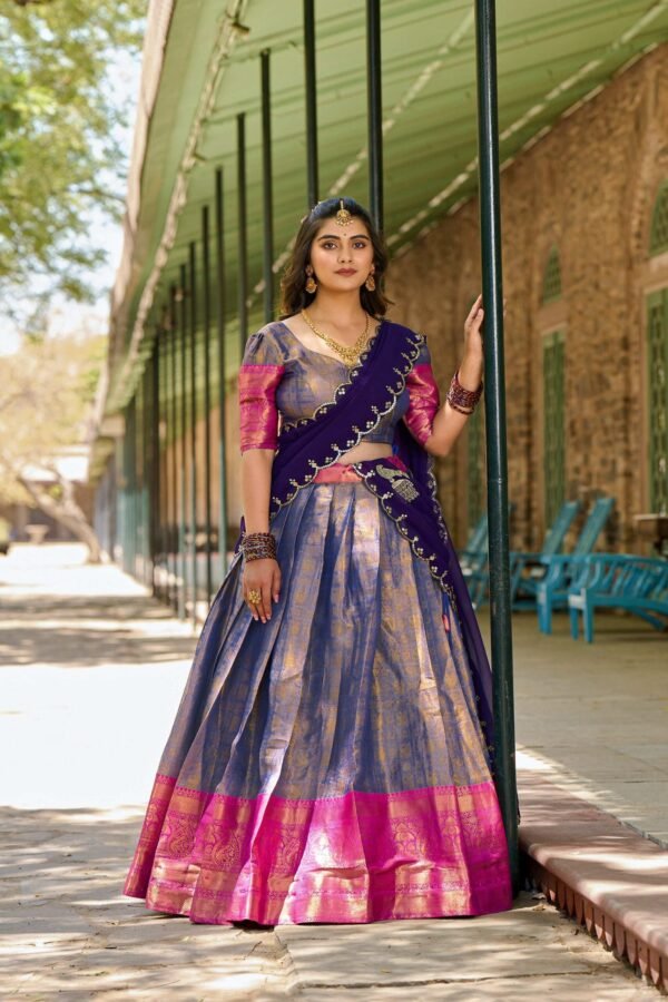 2020BLUMAIN.jpg Luxurious Blue Zari South Indian Kanjivaram Lehenga Choli