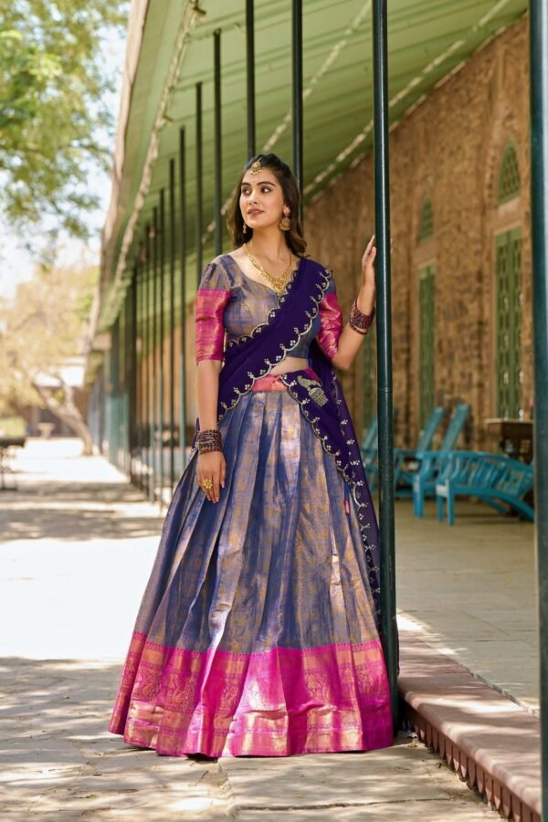 2020BLUMAIN1.jpg Luxurious Blue Zari South Indian Kanjivaram Lehenga Choli
