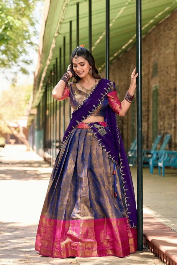 2020BLUMAIN2.jpg Luxurious Blue Zari South Indian Kanjivaram Lehenga Choli
