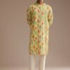 369_1 Lime Green Silk Leaf Printed Kurta Set