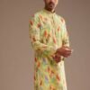 369_2 Lime Green Silk Leaf Printed Kurta Set