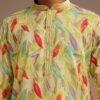 369_3 Lime Green Silk Leaf Printed Kurta Set