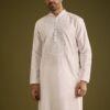 372_2 Off White Silk Kurta Set With Thread And Mirror Work