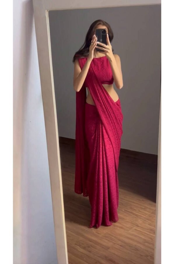 CL-MAROON_2_a572711d-00bb-40bf-acd0-c6a10ac738cd.jpg Maroon Soft Georgette Lucknowi Work Saree