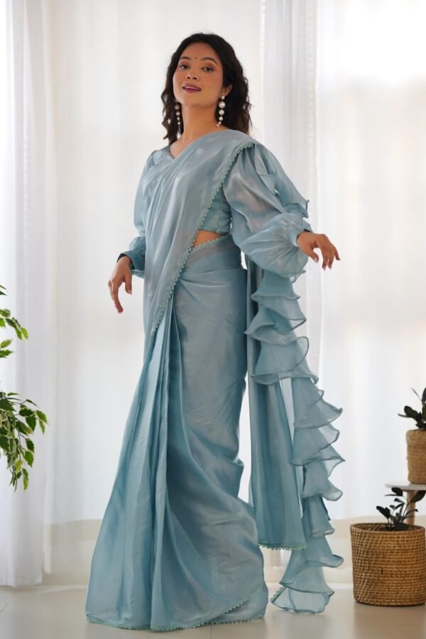IMG_3270.jpg Sky Blue Ready-to-Wear Saree with Stitched Blouse in Luxurious Jimmy Choo Fabric