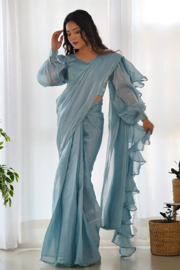 IMG_3273.jpg Sky Blue Ready-to-Wear Saree with Stitched Blouse in Luxurious Jimmy Choo Fabric