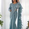 IMG_3274.jpg Sky Blue Ready-to-Wear Saree with Stitched Blouse in Luxurious Jimmy Choo Fabric
