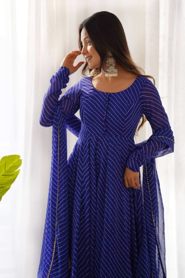 IMG_3640.jpg Rich Royal Blue Laheriya Print Georgette Anarkali Suit with Dupatta