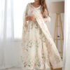 IMG_5442.jpg White Flower Print Organza Silk Anarkali Suit Set