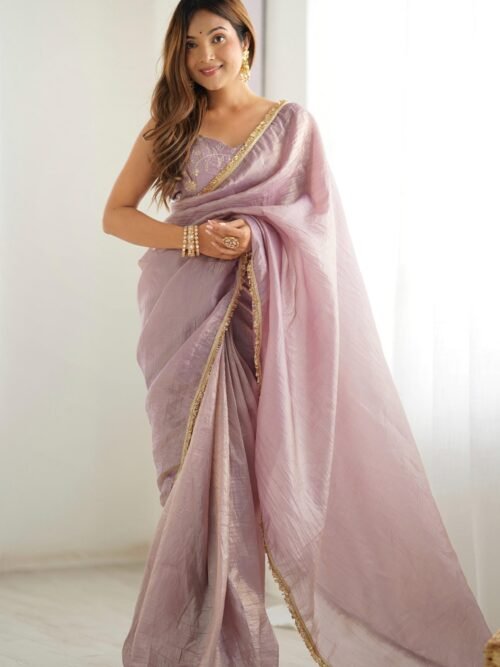 IMG_6684.jpg Dusty Pink Pre-Draped Saree with Stitched Blouse