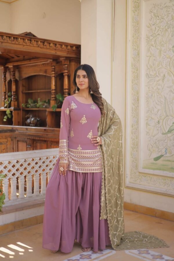 KA-1079PINK_2.jpg Onion Color Palazzo Suit with Embroidery Work