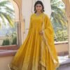 KA-1084YELLOW_5.jpg Yellow Wedding Wear Heavy Sequence Work Gown with Dupatta