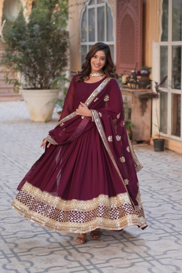 KA-1135MAROON_2.jpg Sophisticated Maroon Zari Sequins Embroidered Gown