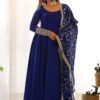 KB-241BLUE_4.jpg Dazzling Blue Georgette Gown Sophisticated Embroidered Detail
