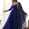 KB-241BLUE_5.jpg Dazzling Blue Georgette Gown Sophisticated Embroidered Detail