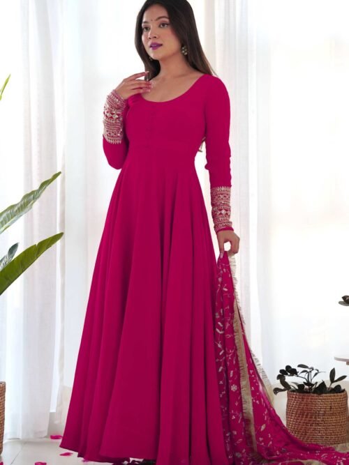 KB-241RANIPINK_2.jpg Dazzling Pink Georgette Gown Set Unforgettable Style