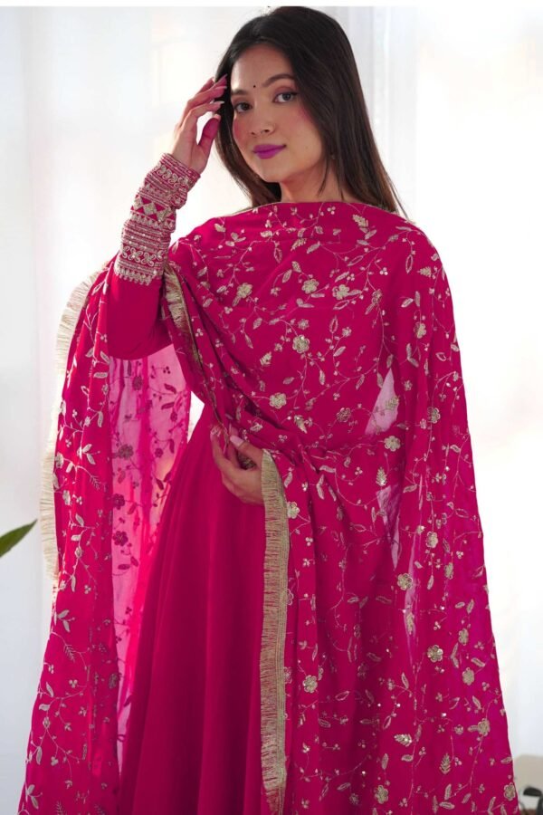 KB-241RANIPINK_5.jpg Dazzling Pink Georgette Gown Set Unforgettable Style