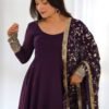 Elegant Wine Georgette Gown Set with Dupatta - Luxurious & Chic