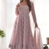 KB-262PINK_4.jpg Elegant Pink Chiffon Anarkali Suit with Orange Floral Print Dupatta