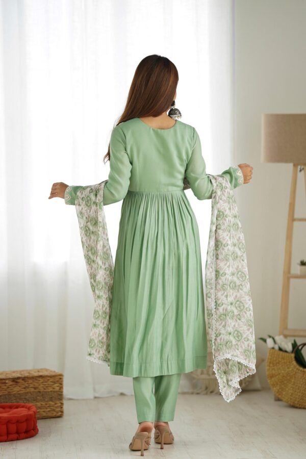 KB-275PISTA_3.jpg Pista Color Nyra Cut Kurta Suit with Floral Tabby Organza Dupatta