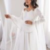 White Roman Silk Anarkali Suit Set