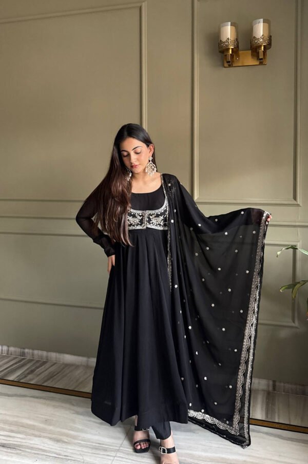 KB-299_3.jpg Jacket Style Black Anarkali Suit Set – Party Wear Georgette Anarkali Dress for Women