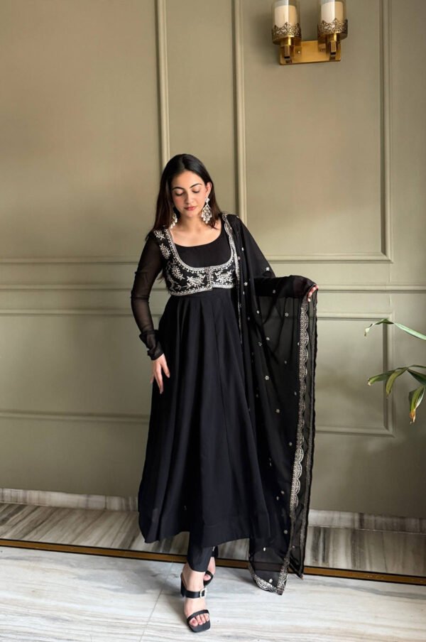 KB-299_4.jpg Jacket Style Black Anarkali Suit Set – Party Wear Georgette Anarkali Dress for Women