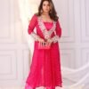 Rani Pink Bandhani Print Mirror Work Cord Set