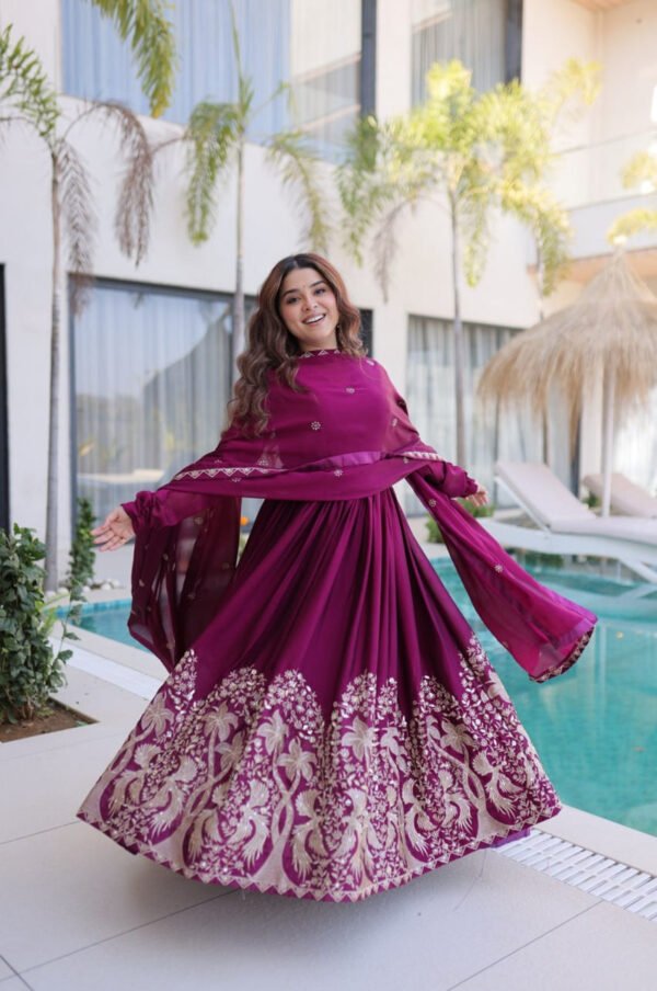 LW-9316_3.jpg Mulberry Wine Rangoli Silk Gown Set