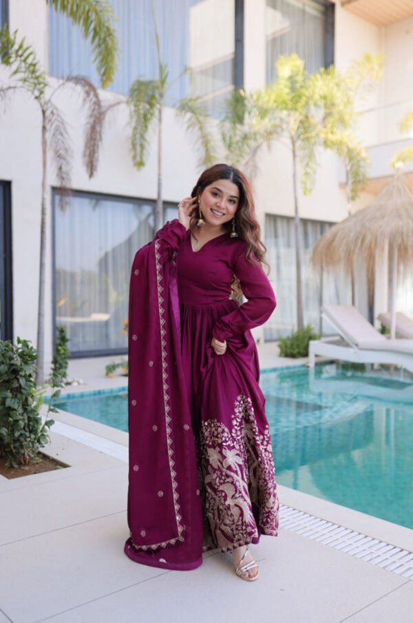 LW-9316_4.jpg Mulberry Wine Rangoli Silk Gown Set