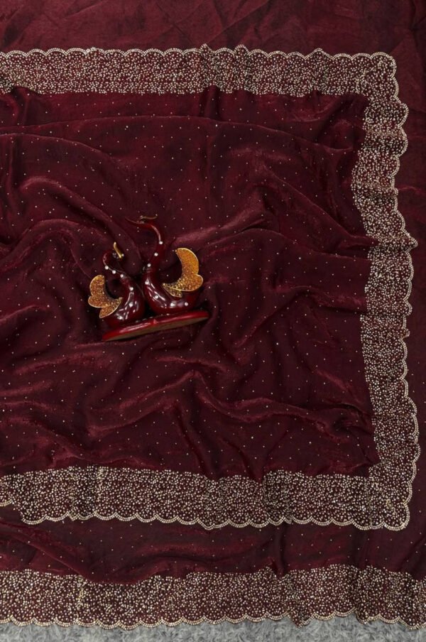NC-5434_1.jpg Cherry Oak Space Silk Heavy Saree with Original Jarkhan Diamond Work