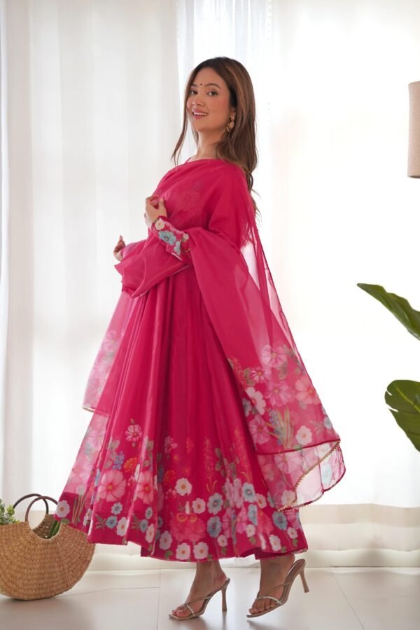 NKB-25BEETRED_5.jpg Rani Pink Flower Print Organza Silk Anarkali Suit Set