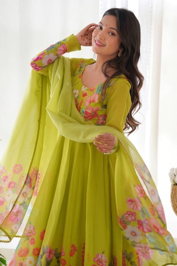 NKB-25LIRIL_1.jpg Ready-to-Wear Neon Yellow Floral Anarkali with Handwork & Dupatta
