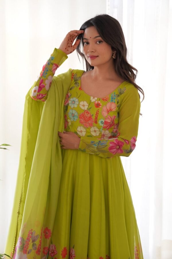 NKB-25LIRIL_2.jpg Ready-to-Wear Neon Yellow Floral Anarkali with Handwork & Dupatta