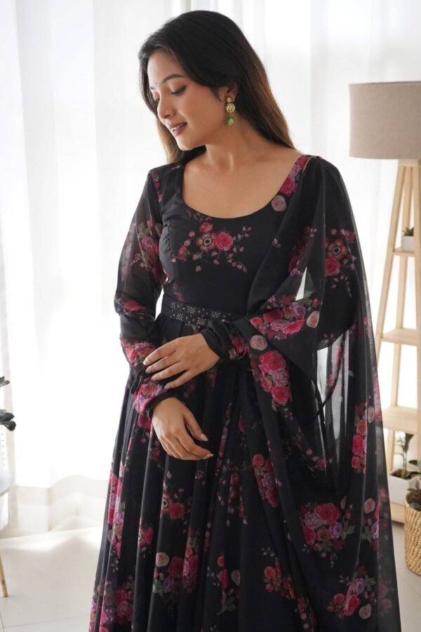 NKB-26BLACK_2.jpg Ready-to-Wear Black Floral Gown with Dupatta