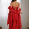 Red Bandhej Print Chiffon Anarkali Gown with Dupatta