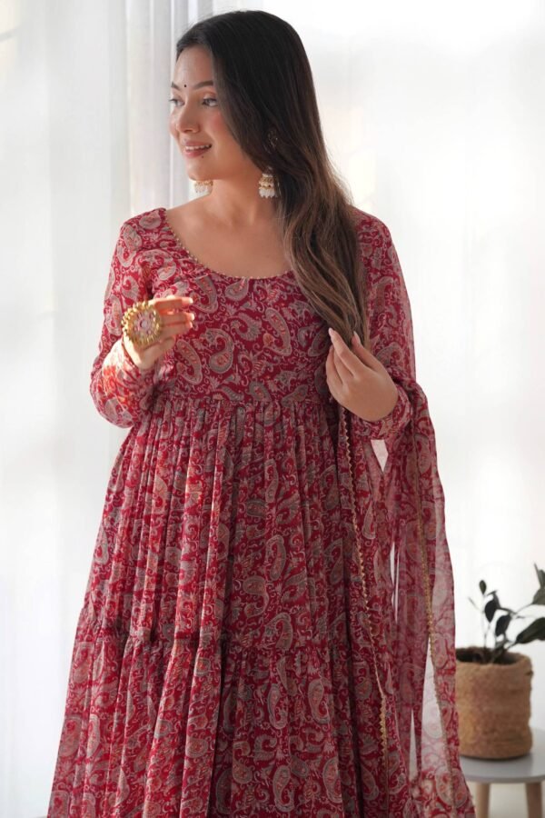 NKB-34_4.jpg Maroon Kalamkari Print Ready-to-Wear Gown with Dupatta