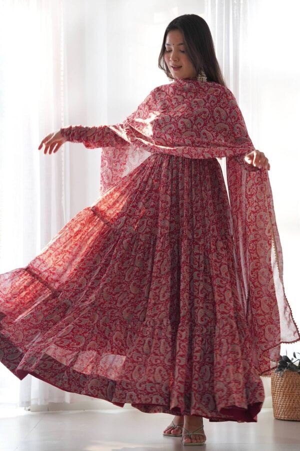 NKB-34_5.jpg Maroon Kalamkari Print Ready-to-Wear Gown with Dupatta